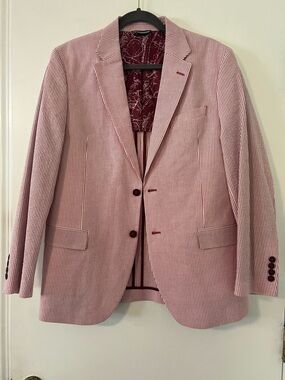 Nautica men's modern-fit striped seersucker blazer 42R (Z120)